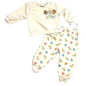 2PC Cocomelon Set Baby 6-9M Sweatshirt Pants Full Of Love Print Beige Rainbow